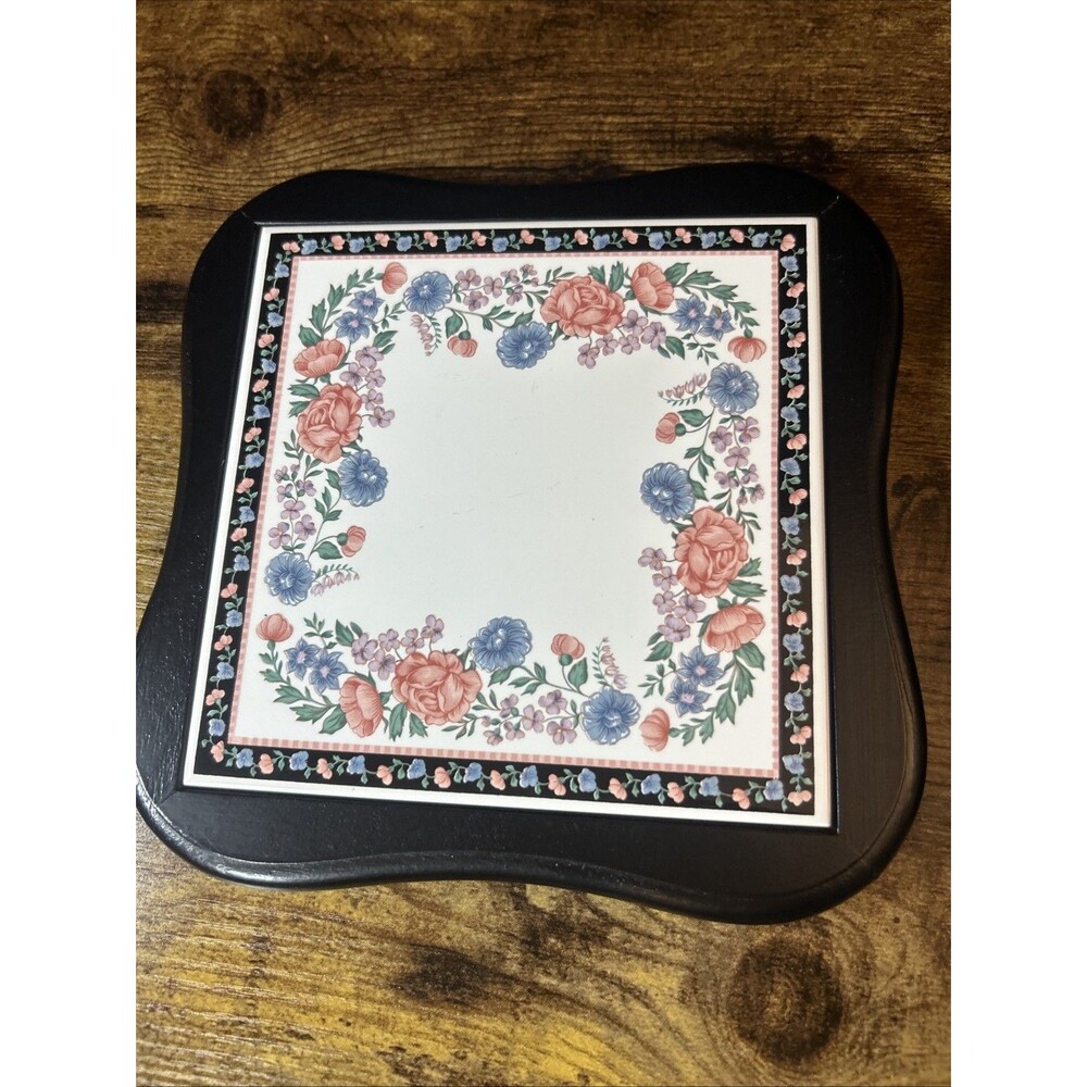 Elizabeth Gray Ceramic & Wood Trivets (2) Vtg JCPenney Sango W/Hooks for Hanging - Picture 3 of 11
